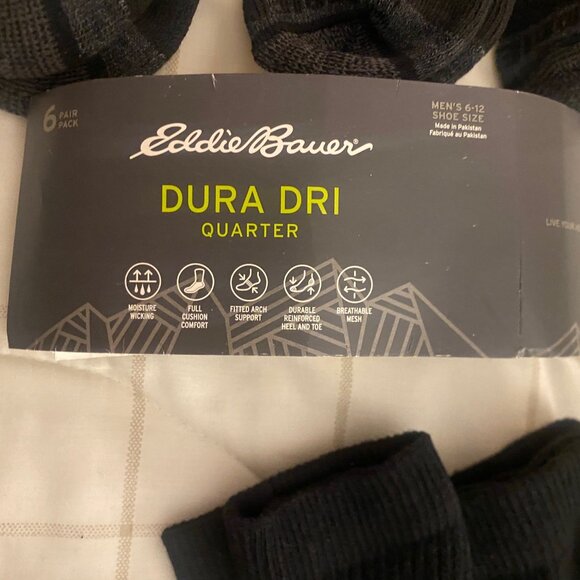 Eddie Bauer - Large - Mens Socks 6-Pair, Quarter Socks, Black, open never used - Picture 8 of 12
